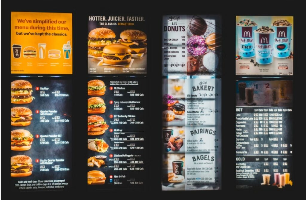 Fast-food menu display