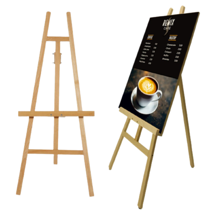 Pine Wood Painting Easel Stand w/ Adjustable Height and Storage