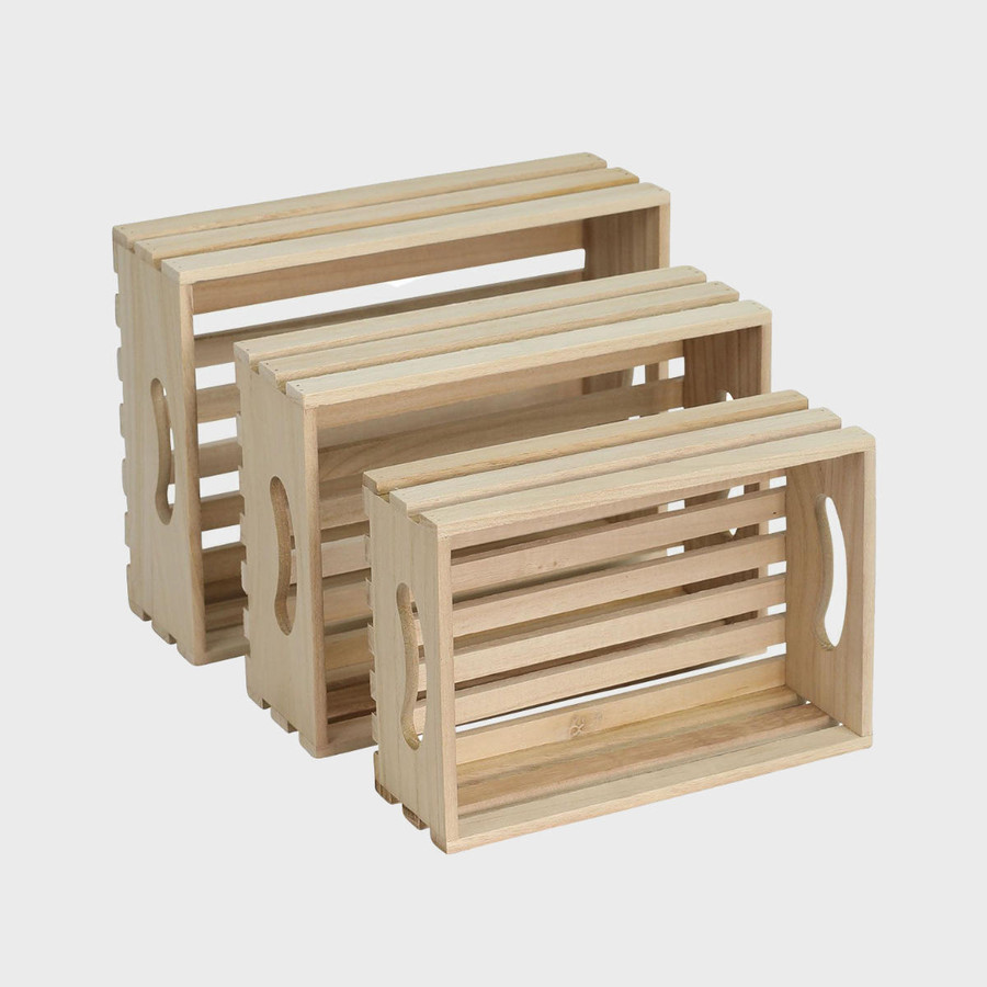 Wooden slatted trays nested 