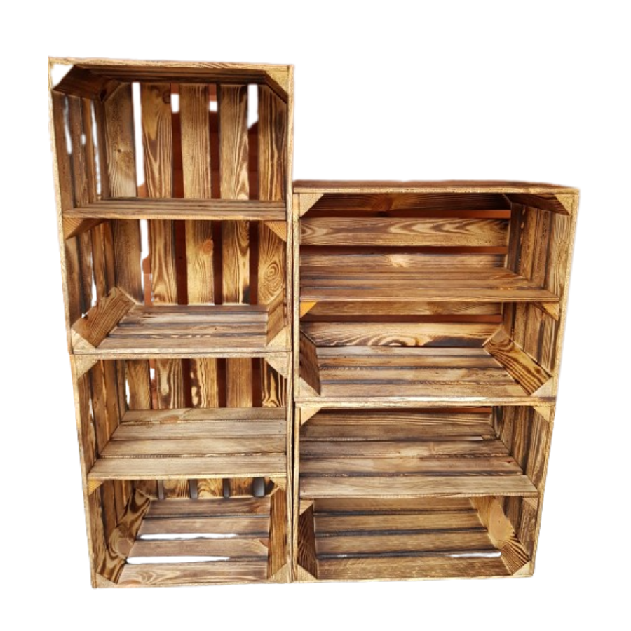 Vintage wooden crates shelf 