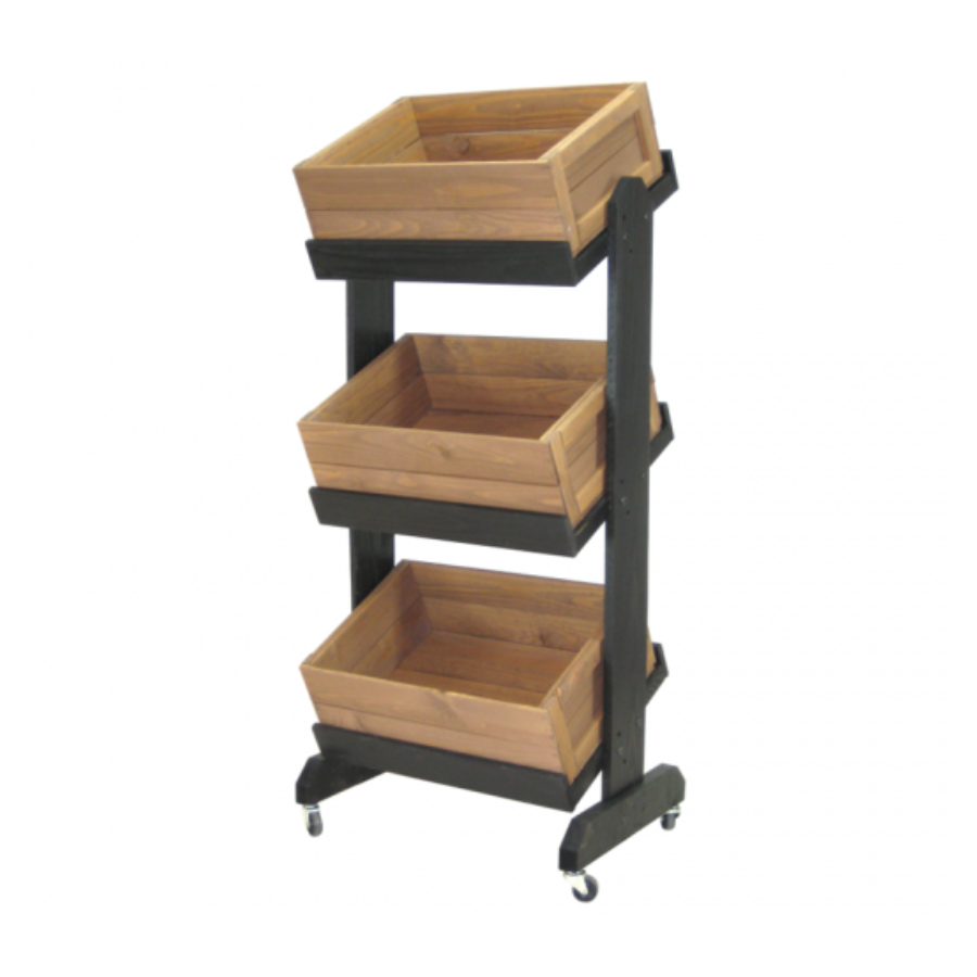 wooden crate display with casters