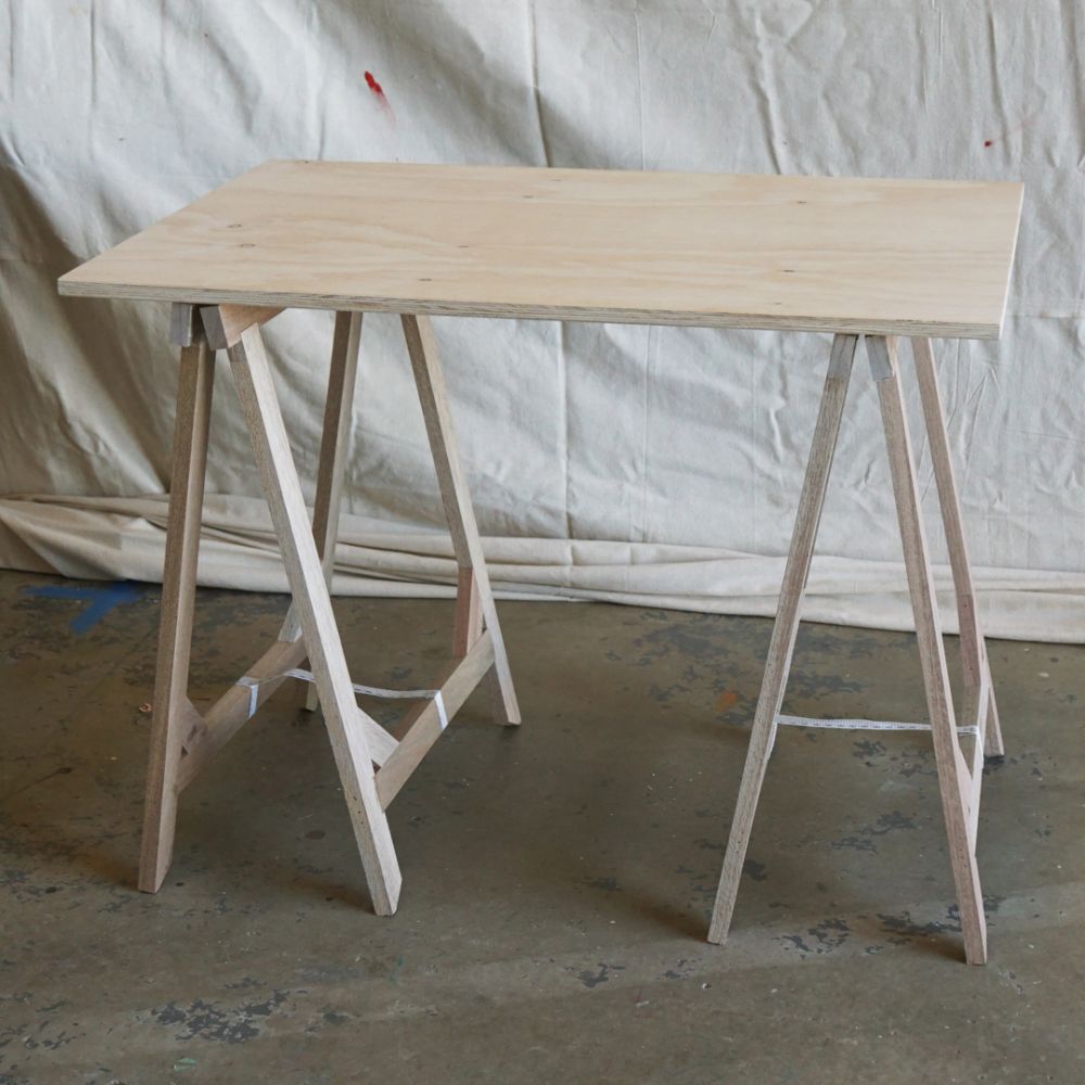Plywood trestle display table
